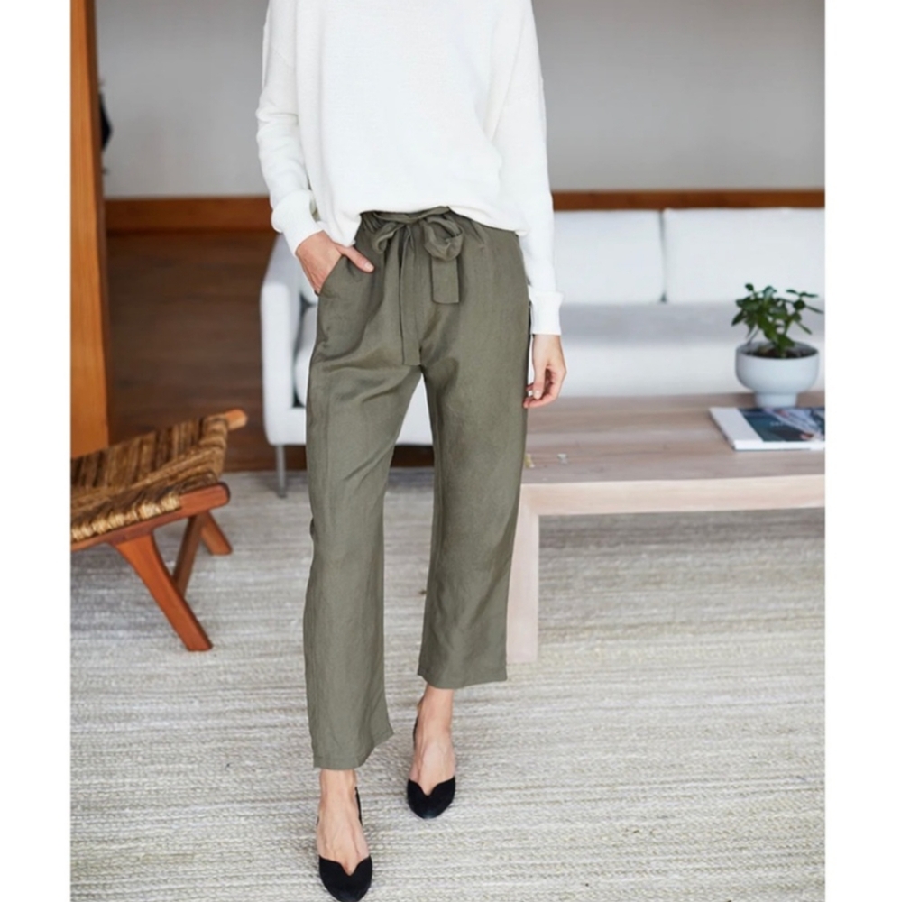 Emerson Fry Women's Army Green Linen Blend Paris Paperbag Pants XS